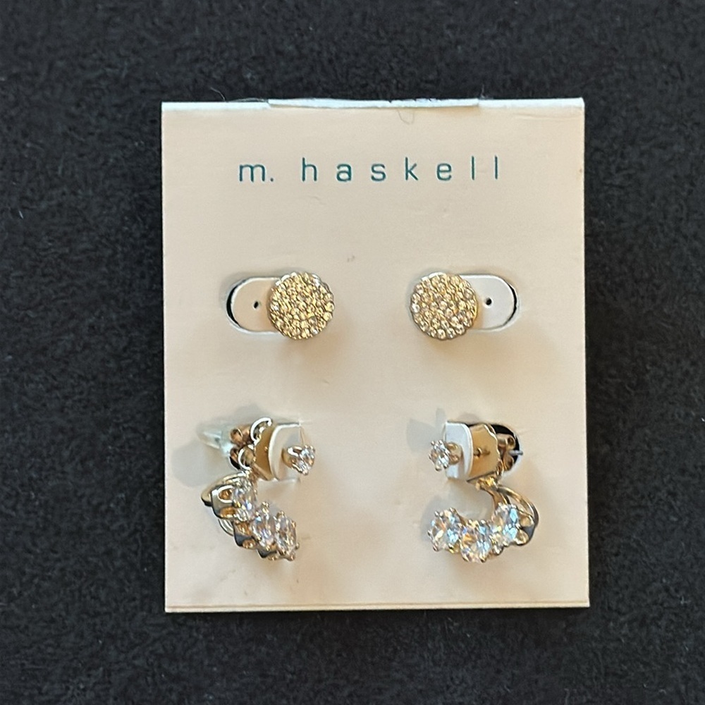 M. Haskell NWT Gold Diamond Pierced Earrings Jacket Versatile get multip…